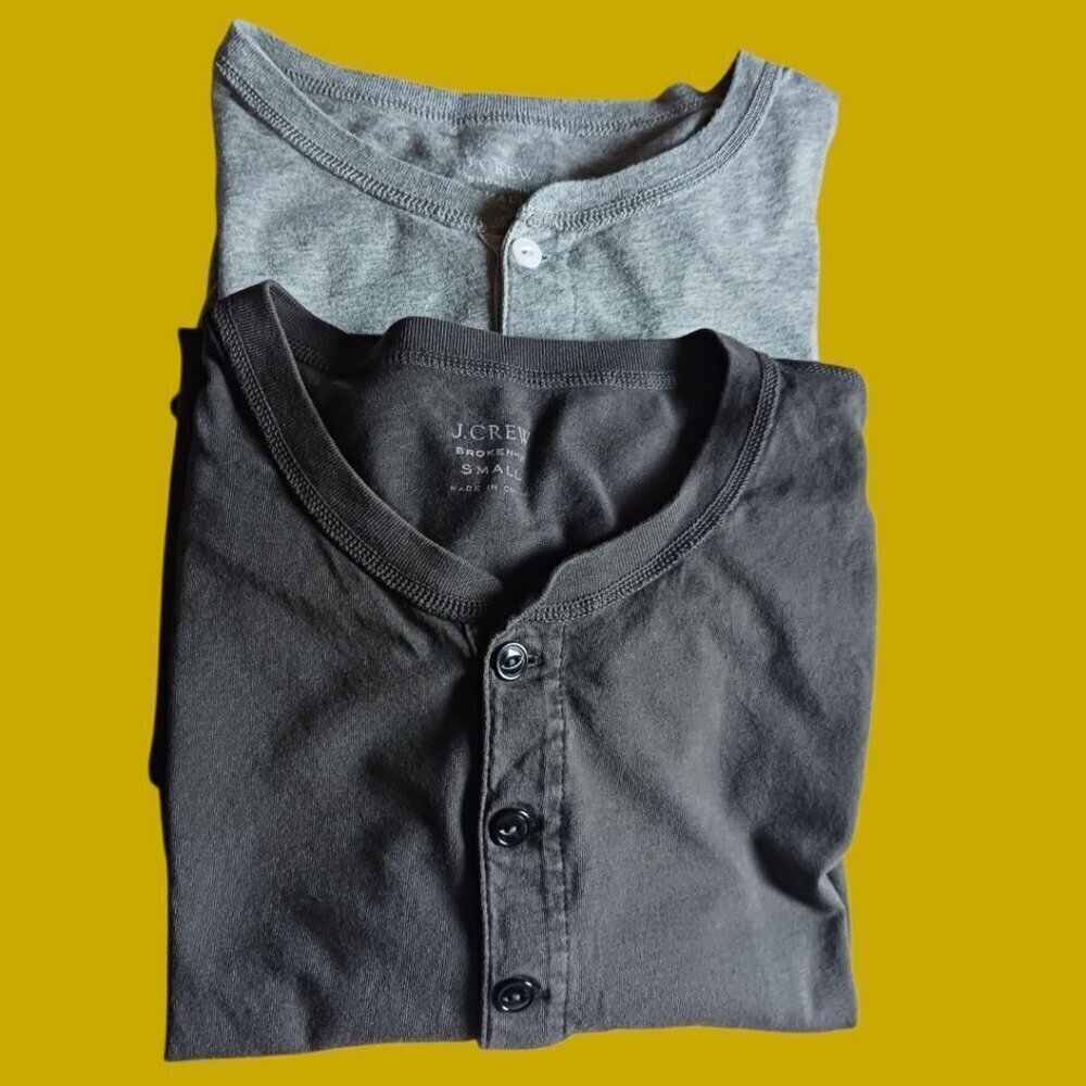 J.Crew Broken-In Long-Sleeve Henley Shirt gray & dark gray colors Small set of 2